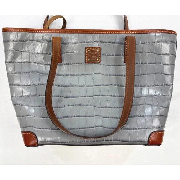 Dooney & Bourke Tote Bag in a Gray Crocodile-Embossed Leather Finish - Picture 2 of 16